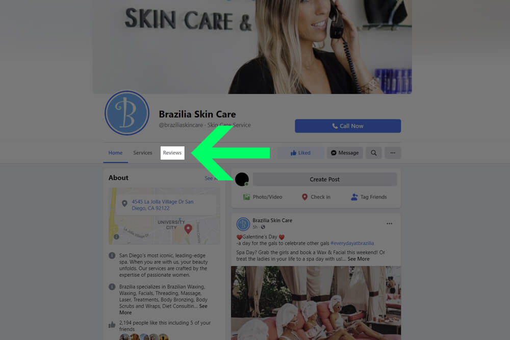 Reviews tab on Facebook