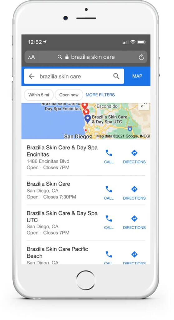 Google local resutls for Brazilia Skin Care